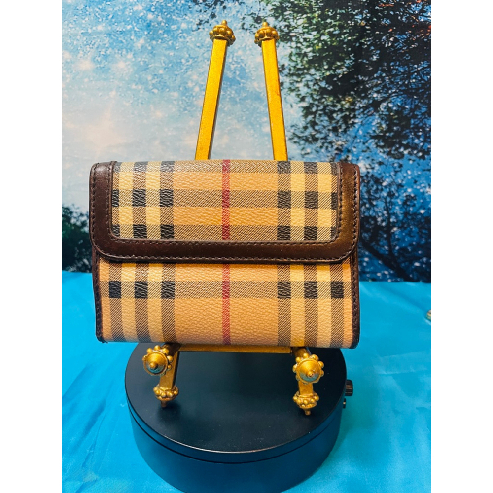 Burberry Haymarket Check Bi-Fold Wallet Tan/Brown One Size EUC